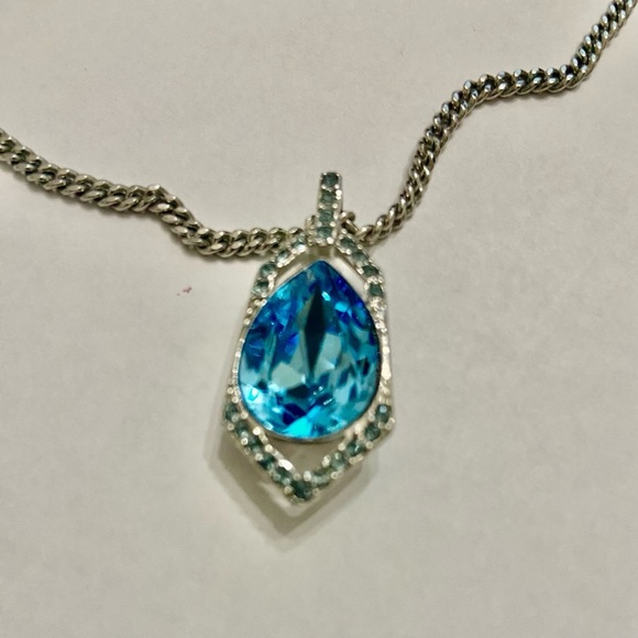 Vintage Givenchy Blue Crystals-Silver 18-inch Pendant Necklace - Picture 7 of 10